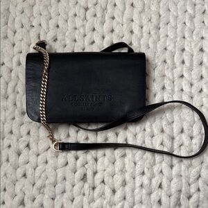 All Saints Black Crossbody Bag with Gold Chain